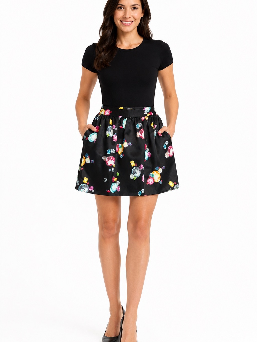 Kate Spade Henrita Gem Print Silk Blend Pleated Mini Skirt Pockets Size 4